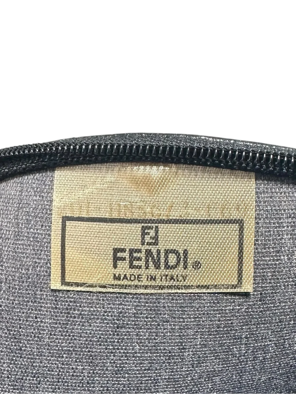 FENDI Black & Tan Pequin Striped Coated Canvas Leather Dome Clutch Pouch